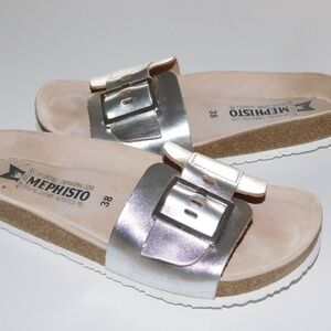 MEPHISTO Mabel silver leather slide sandals 38 us 7 - 7.5